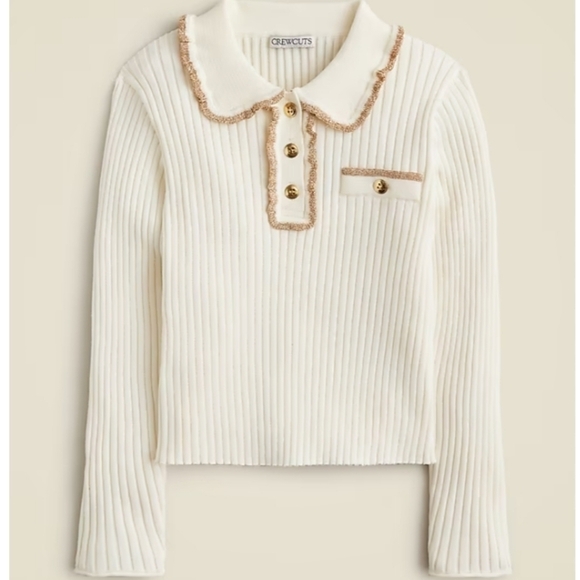 New! J.Crew crewcuts girls ruffle polo gold trim top size 8-9 - Picture 1 of 6